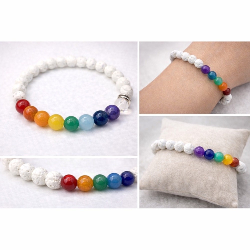 White Lava Chakra Bracelet Boho Witchy Apothecary Crystal Energy Jewelry